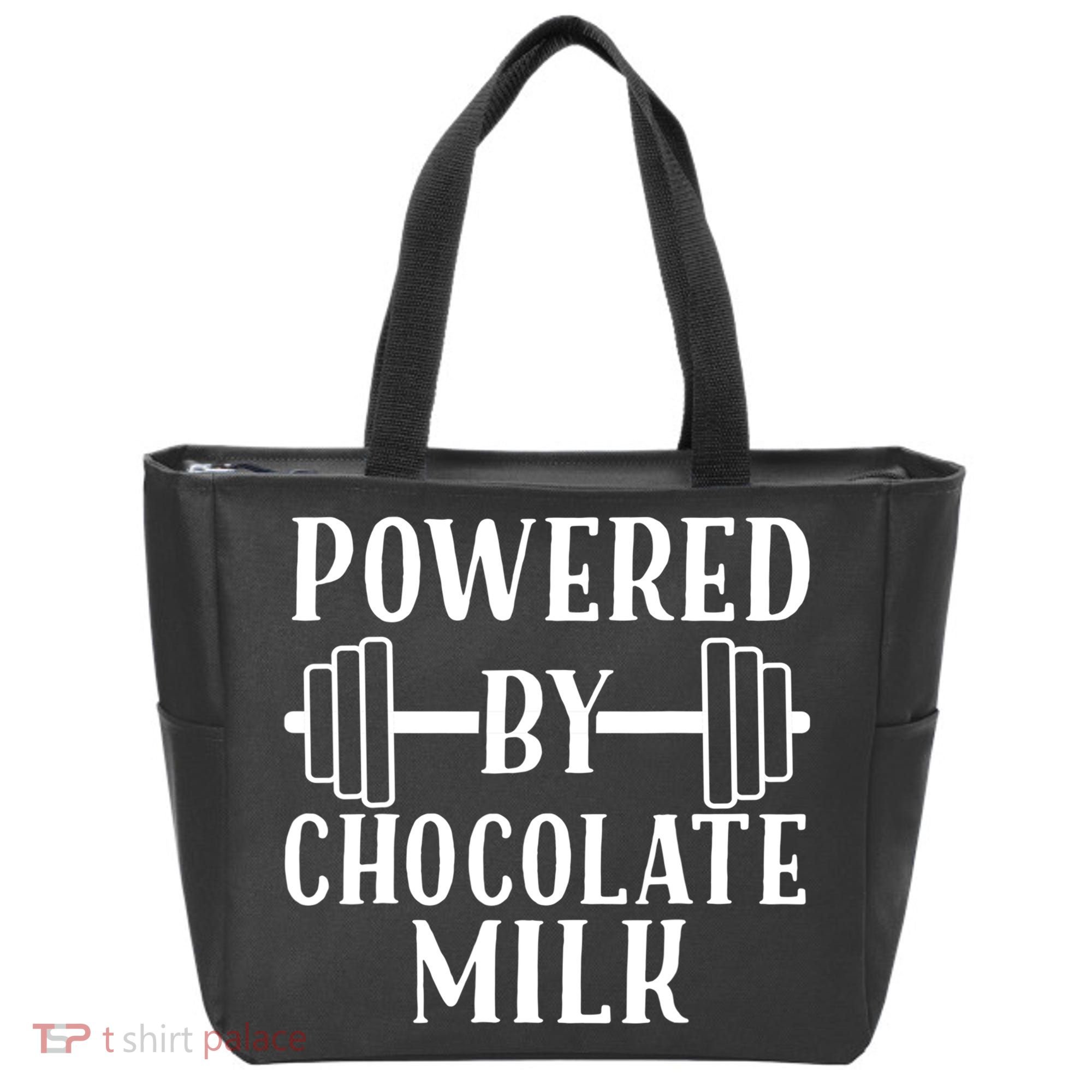 Powered By Chocolate Milk Gift Funny Weight Lifting Gift Tote Bag