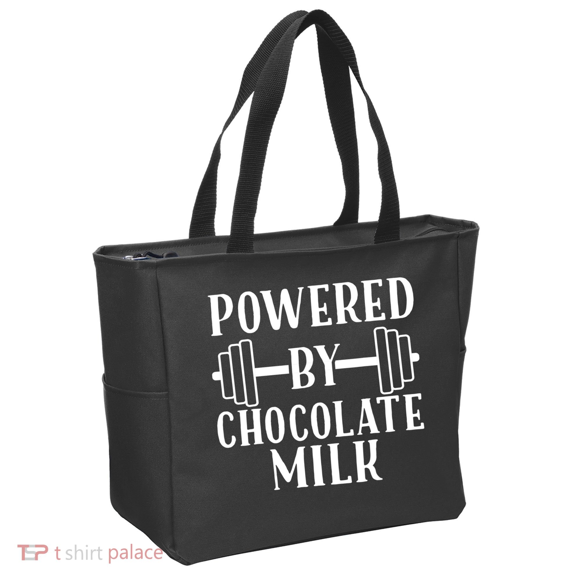 Powered By Chocolate Milk Gift Funny Weight Lifting Gift Tote Bag