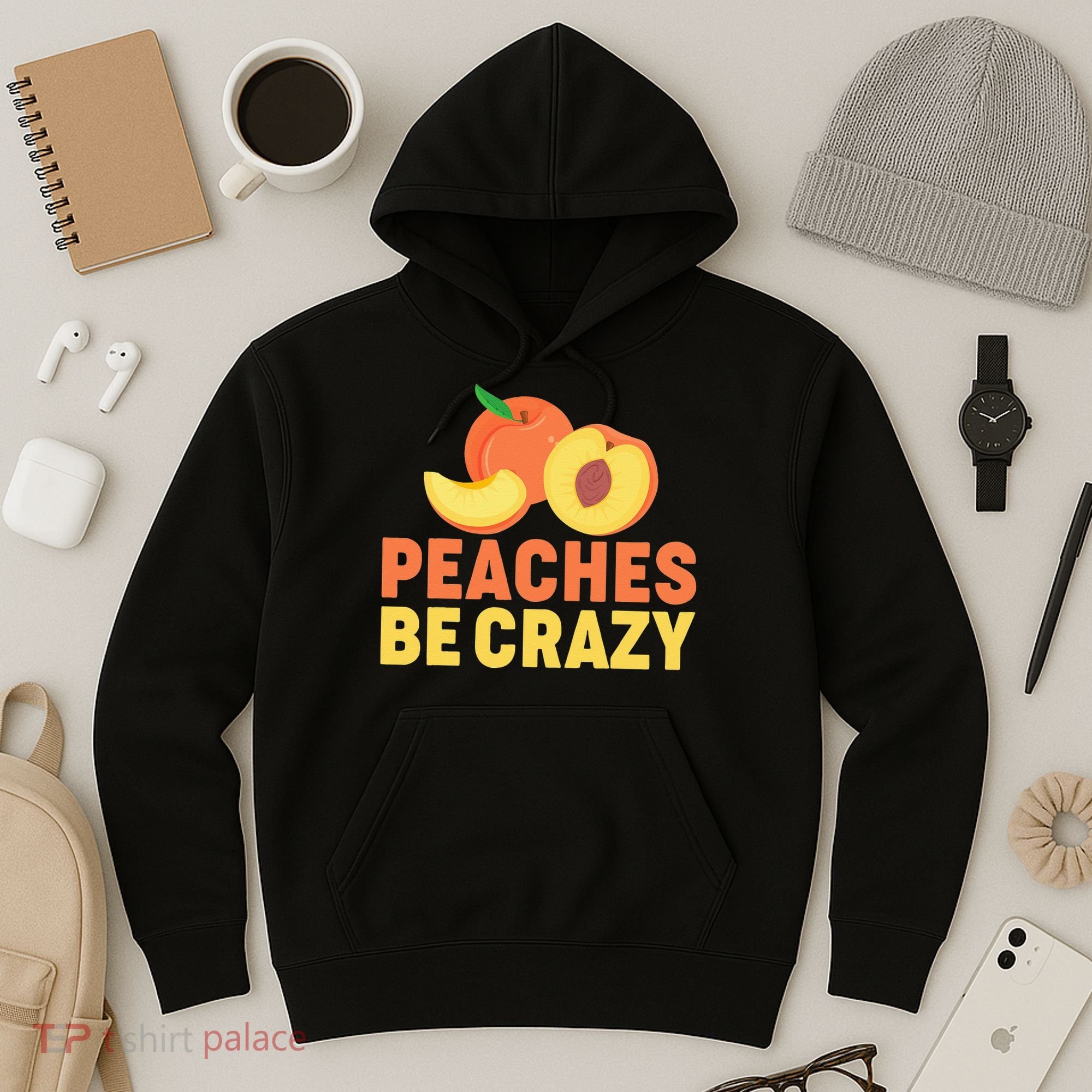 Peaches Be Crazy Funny Peach Pun Fruit Georgia Iced Tea Hoodie