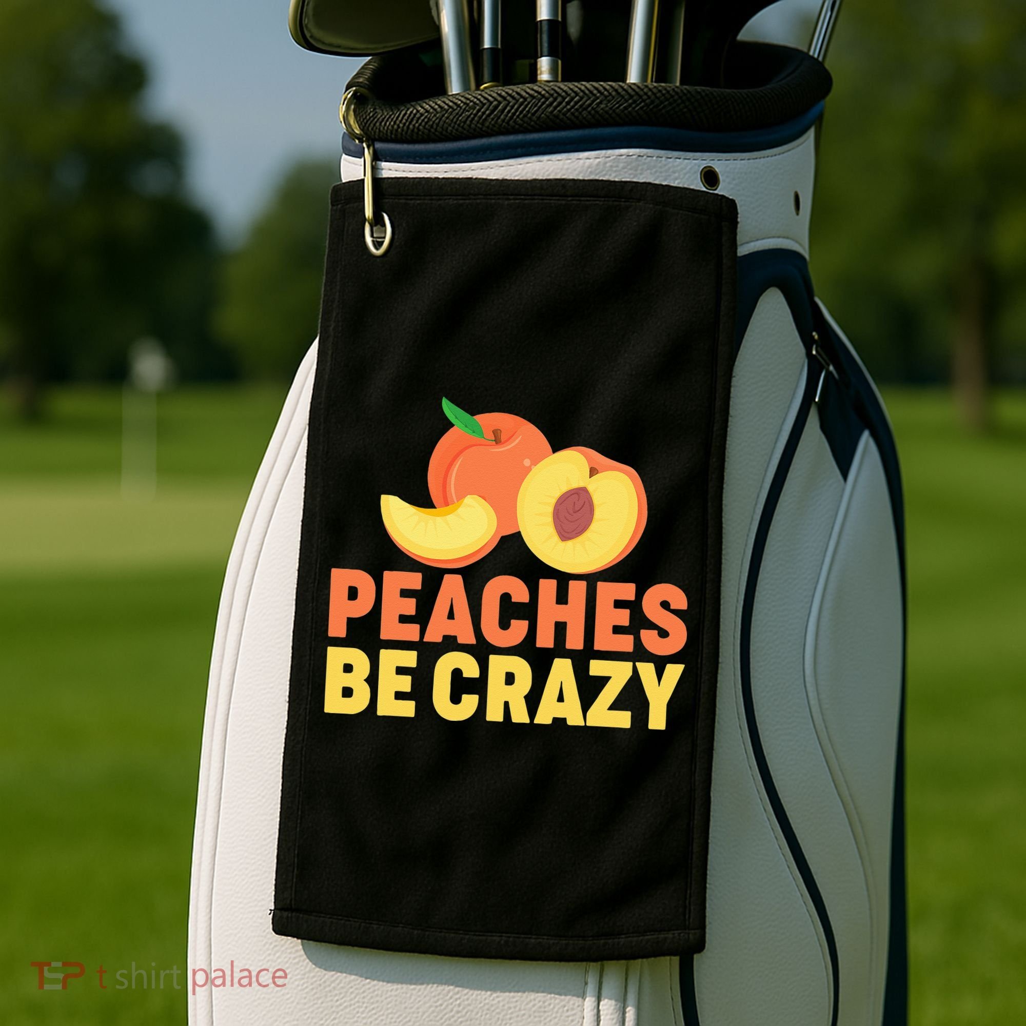 Peaches Be Crazy Funny Peach Pun Fruit Georgia Iced Tea Golf Towel