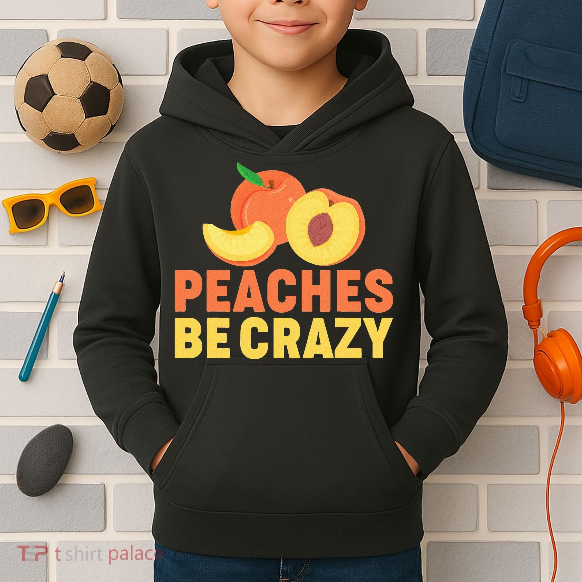 Peaches Be Crazy Funny Peach Pun Fruit Georgia Iced Tea Kids Hoodie