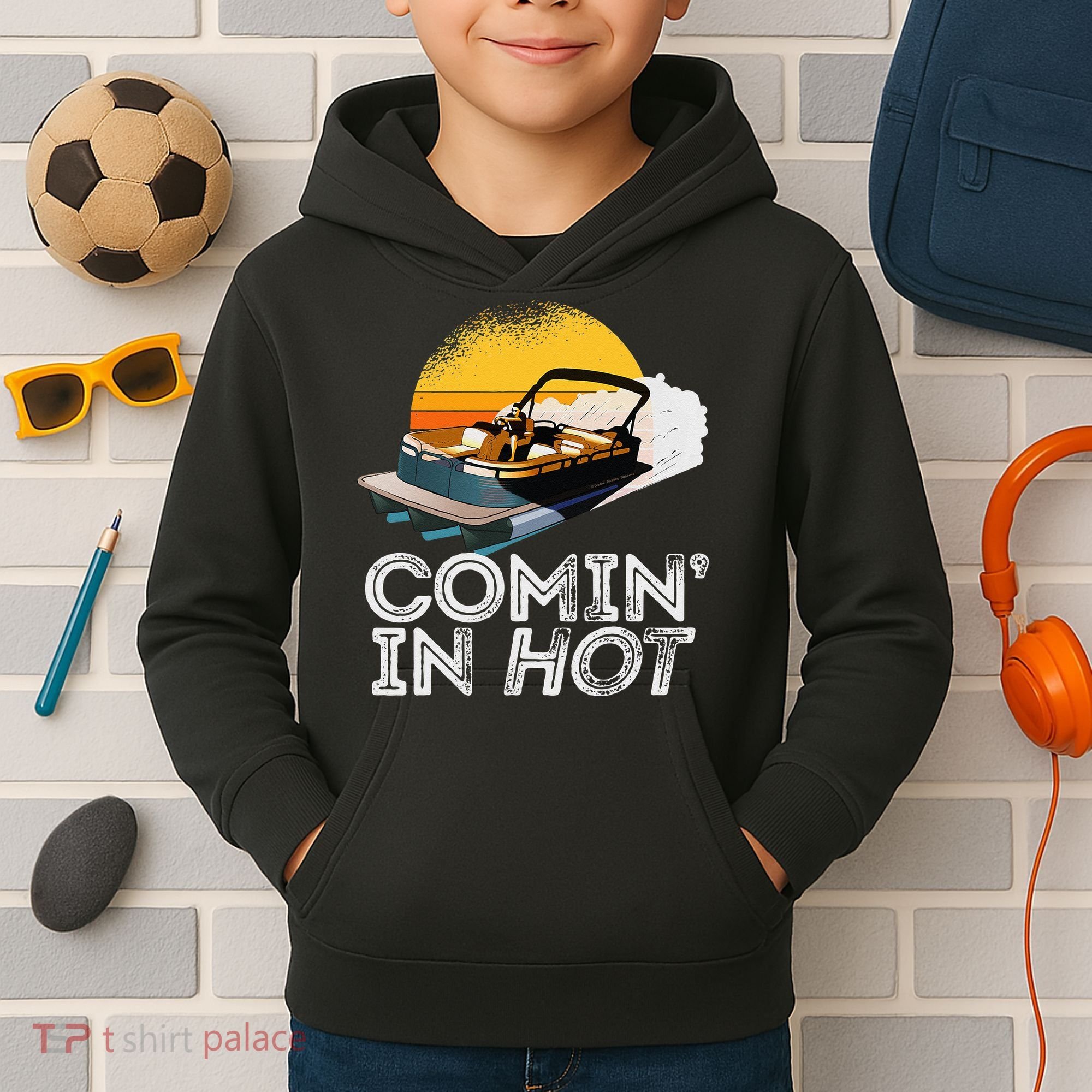 Pontoon Boat Comin In Hot Funny Boating Lake For Dad Kids Hoodie
