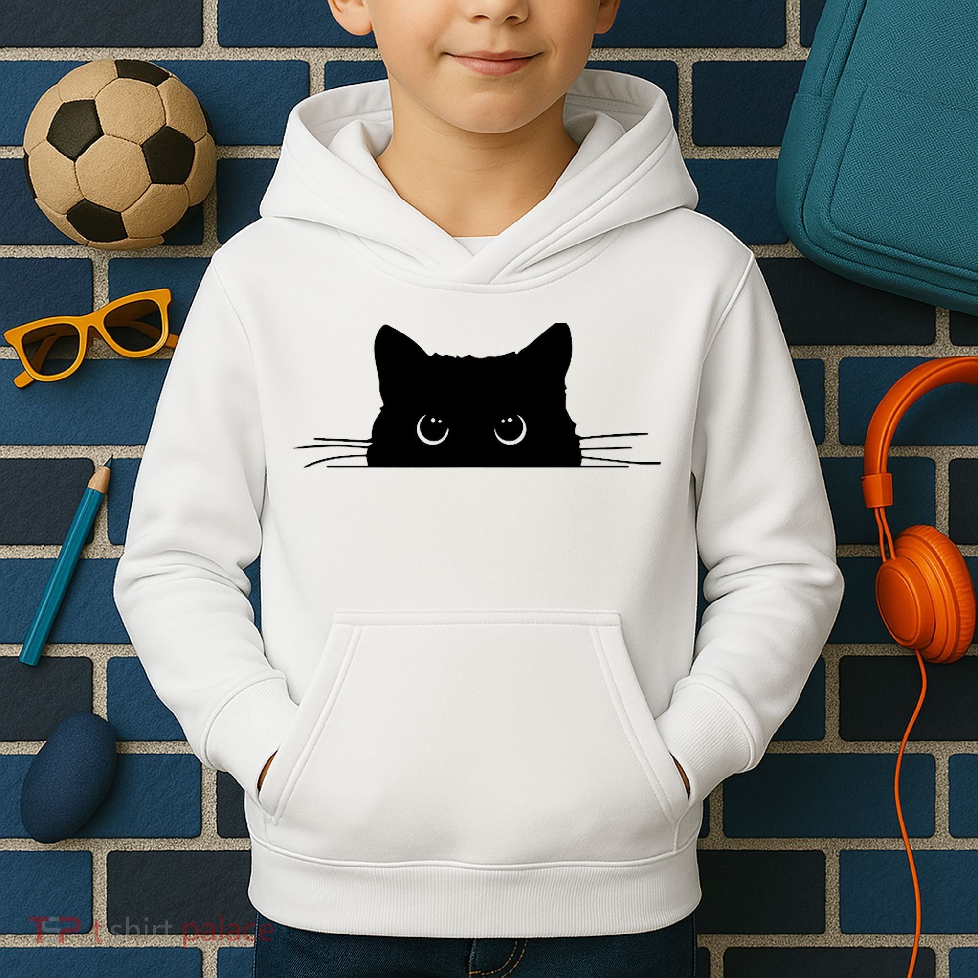 Pocket Black Cat Lover Adult Gift Kids Hoodie