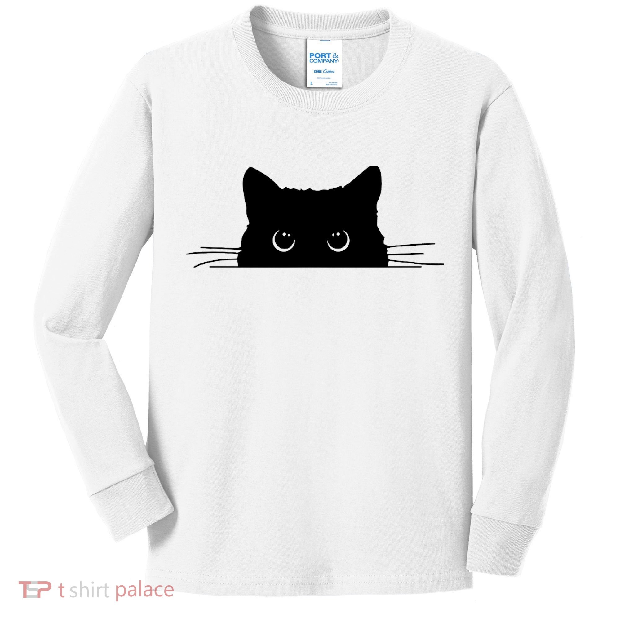 Pocket Black Cat Lover Adult Gift Kids Long Sleeve Shirt