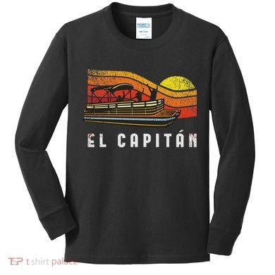 Pontoon Boat Captain El Capitan Kids Long Sleeve Shirt