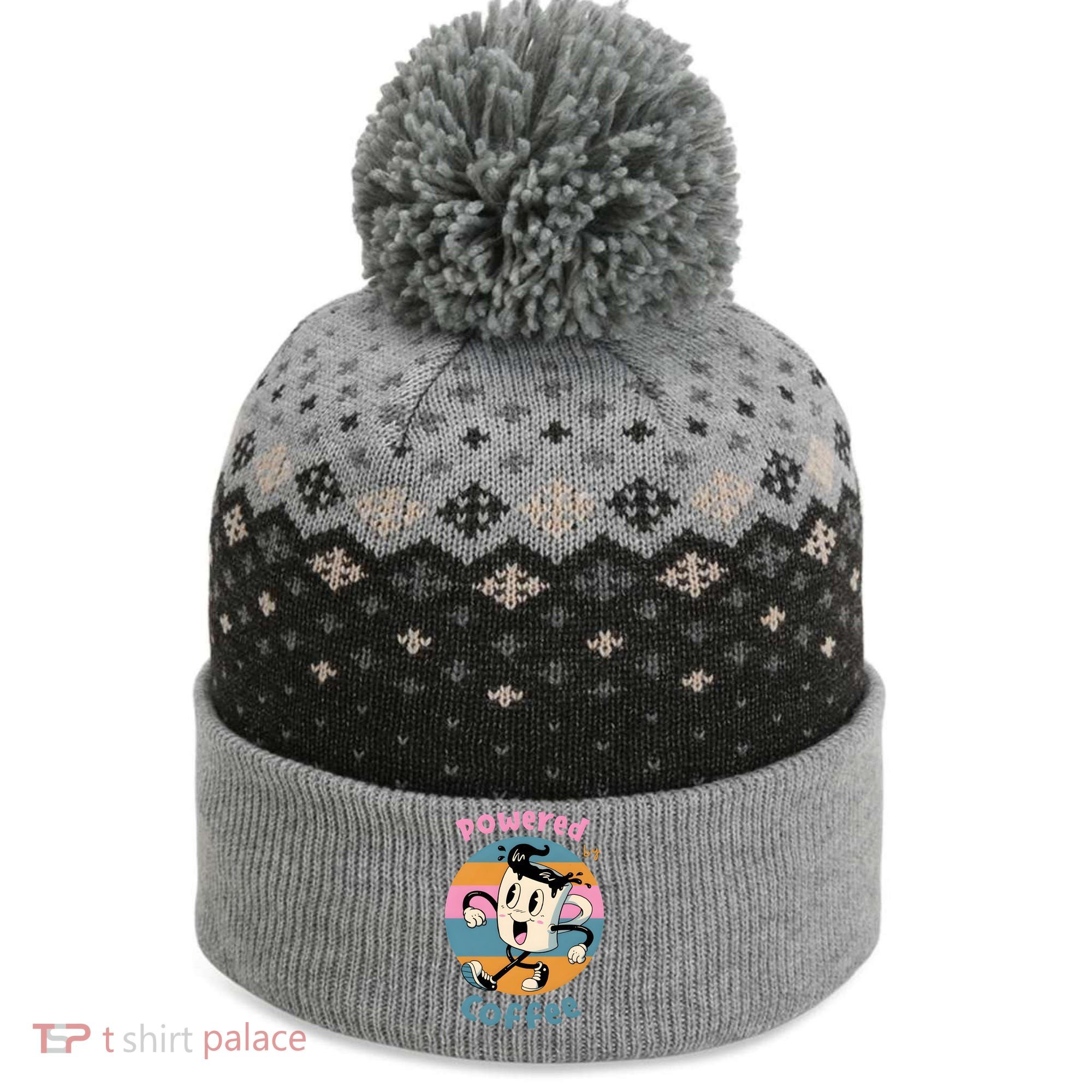 Powered By Coffee Lover Cute Coffee Cup Retro The Baniff Cuffed Pom Beanie