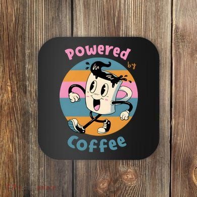 Powered By Coffee Lover Cute Coffee Cup Retro Coaster