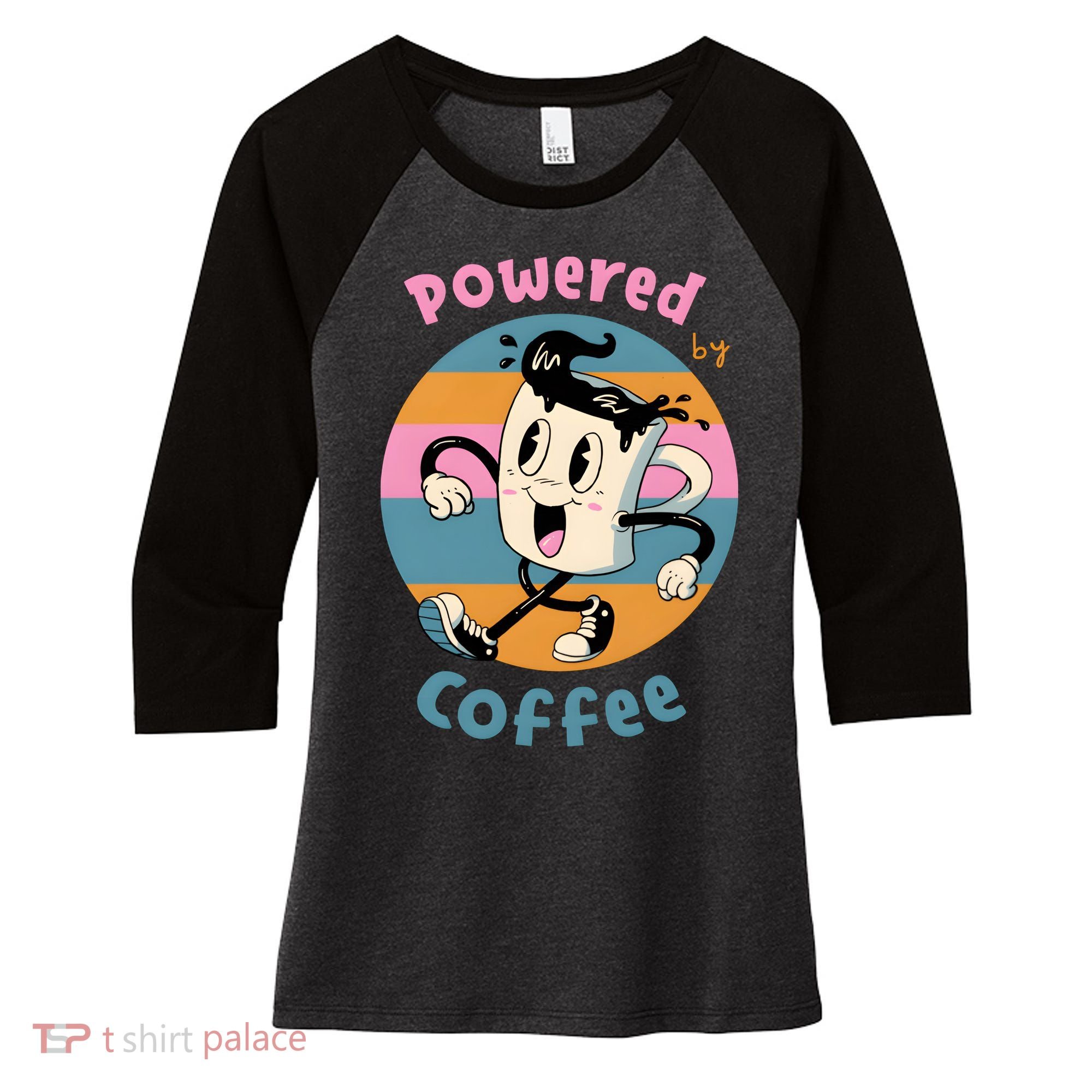 Powered By Coffee Lover Cute Coffee Cup Retro Women's Tri-Blend 3/4-Sleeve Raglan Shirt