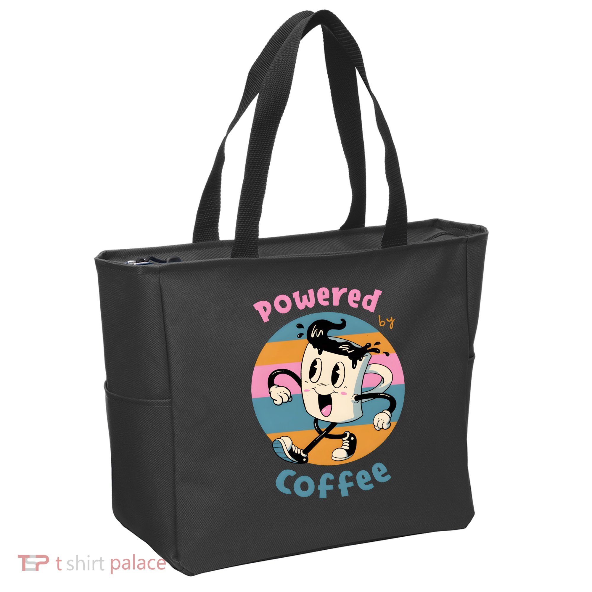 Powered By Coffee Lover Cute Coffee Cup Retro Tote Bag