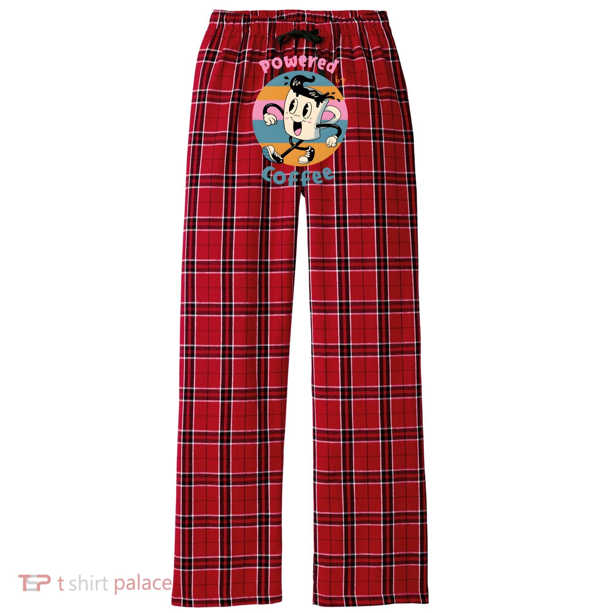 Powered By Coffee Lover Cute Coffee Cup Retro Women's Flannel Plaid Pajama Pants