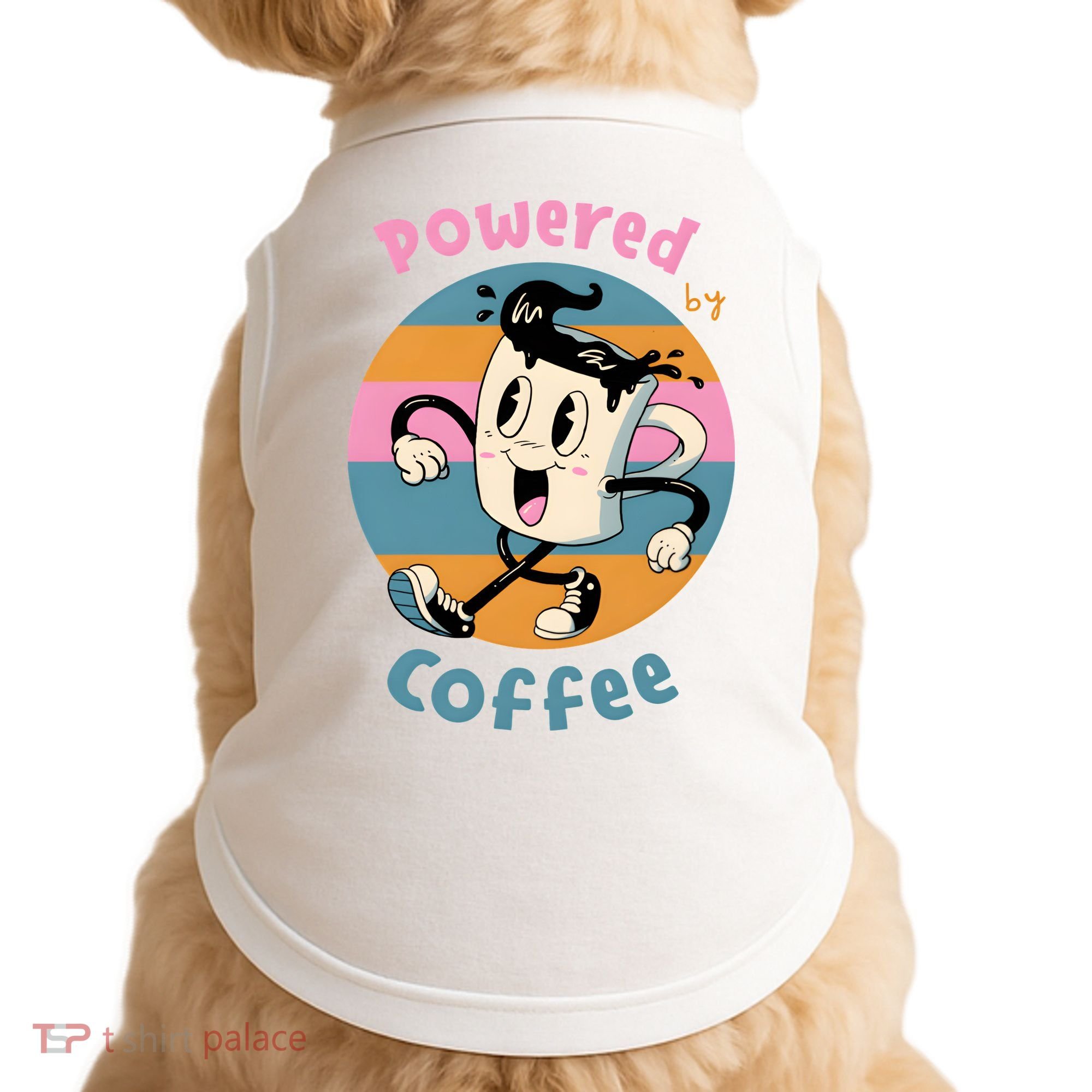 Powered By Coffee Lover Cute Coffee Cup Retro Doggie Tank
