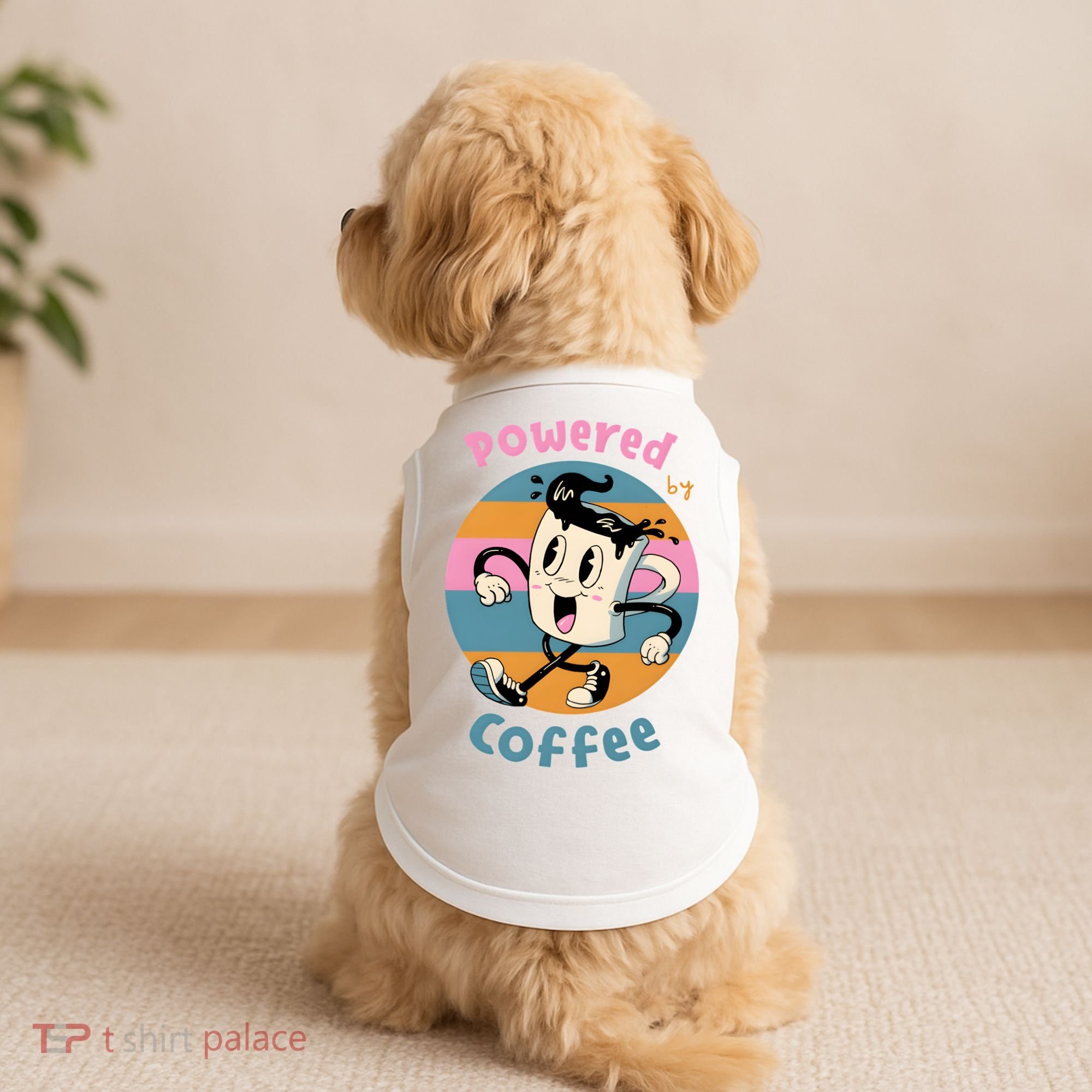 Powered By Coffee Lover Cute Coffee Cup Retro Doggie Tank