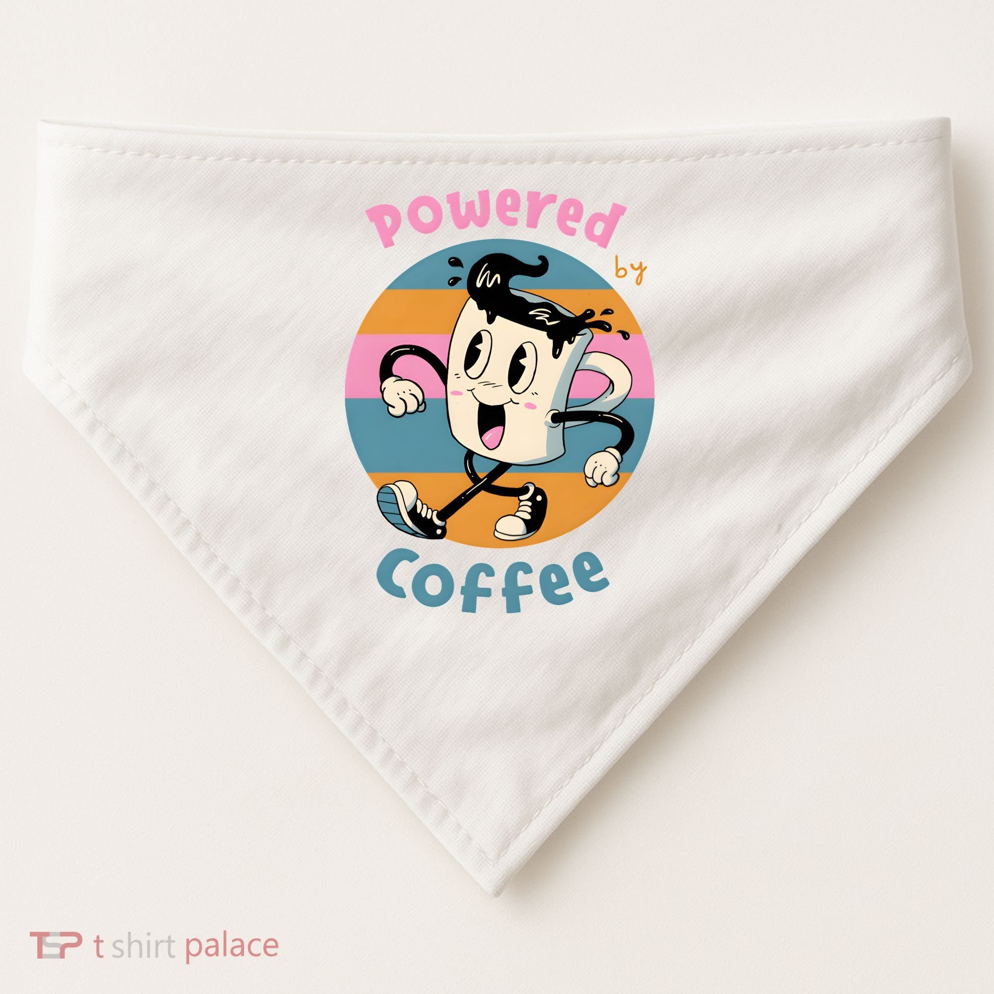 Powered By Coffee Lover Cute Coffee Cup Retro USA-Made Doggie Bandana
