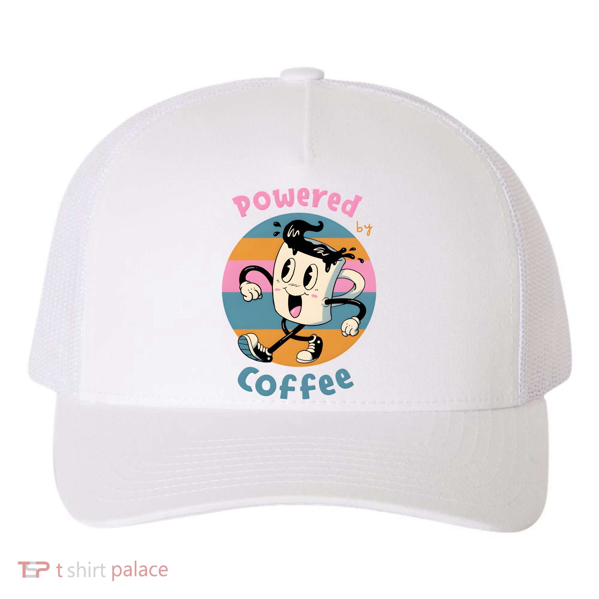 Powered By Coffee Lover Cute Coffee Cup Retro Yupoong Adult 5-Panel Trucker Hat