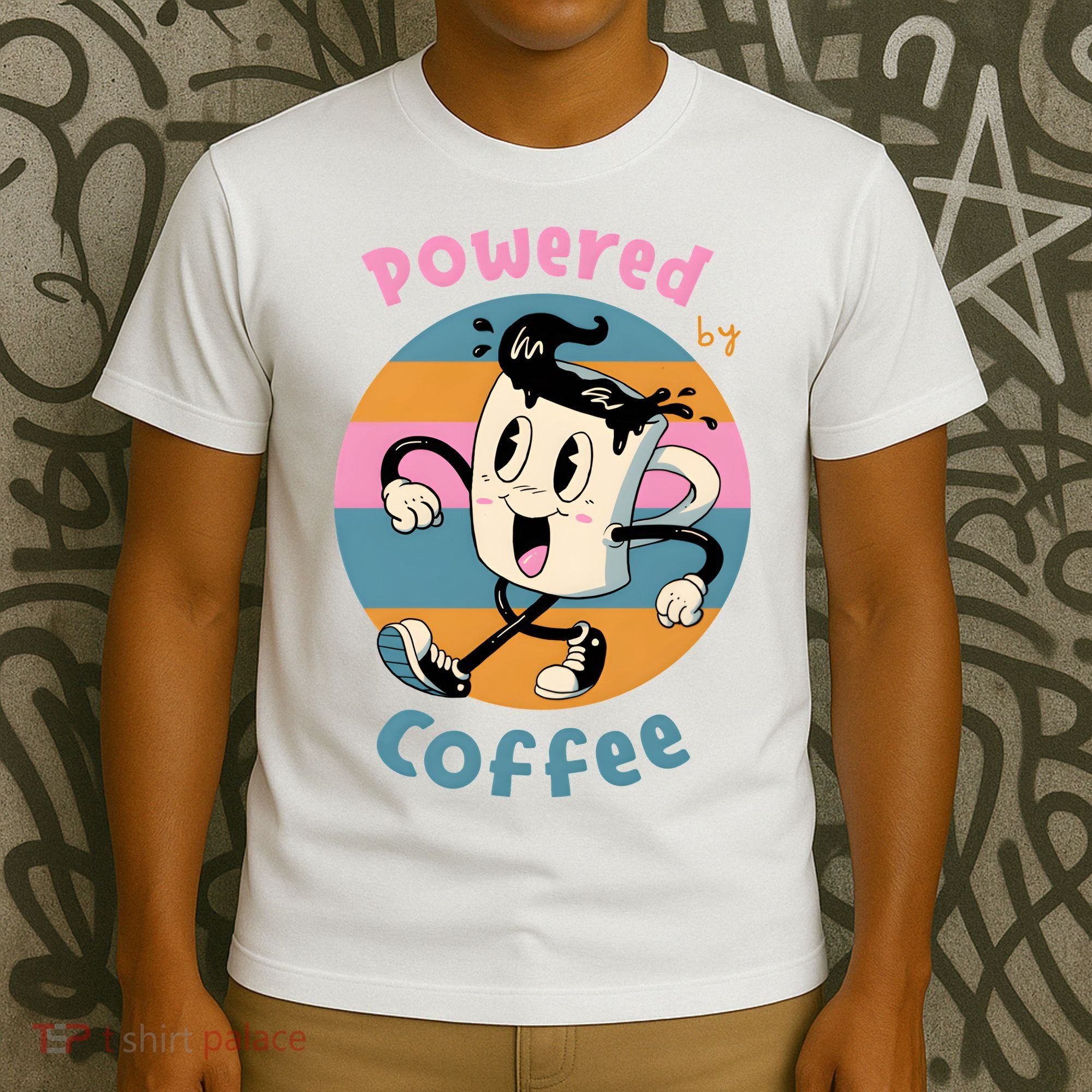 Powered By Coffee Lover Cute Coffee Cup Retro T-Shirt
