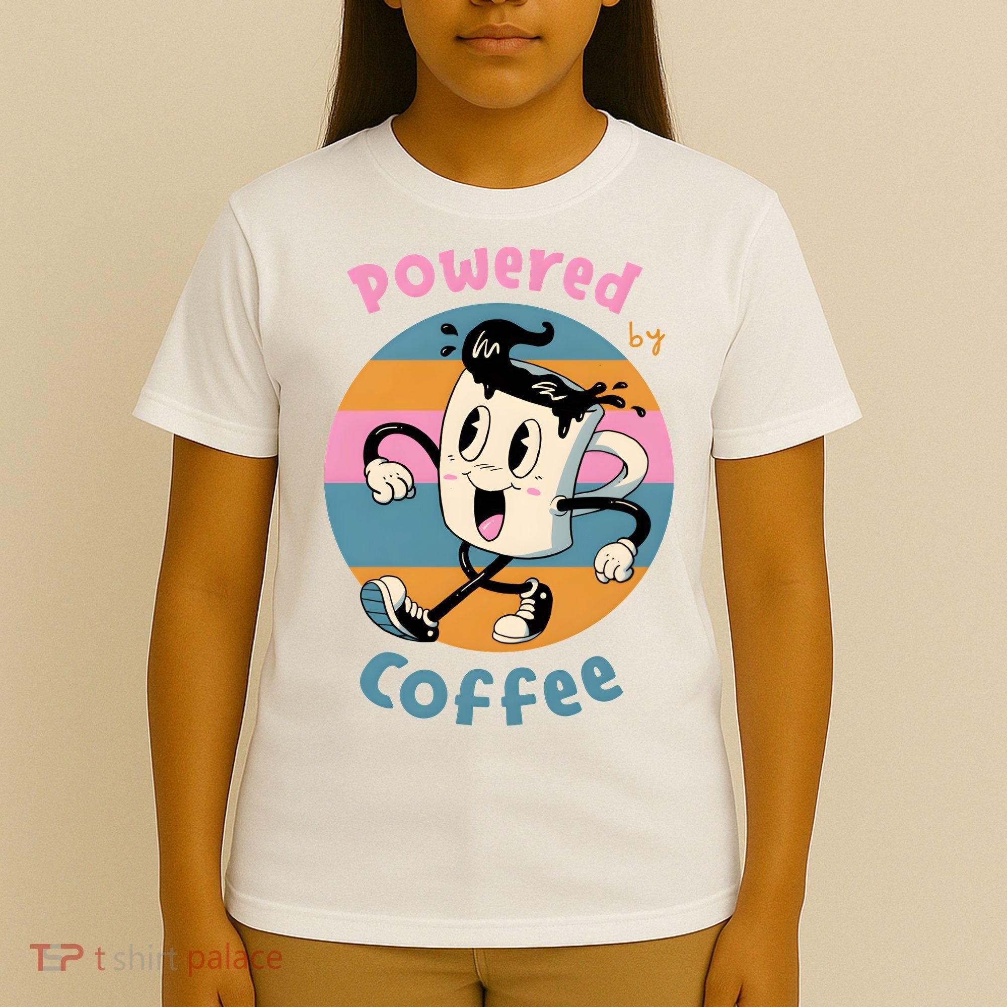 Powered By Coffee Lover Cute Coffee Cup Retro T-Shirt
