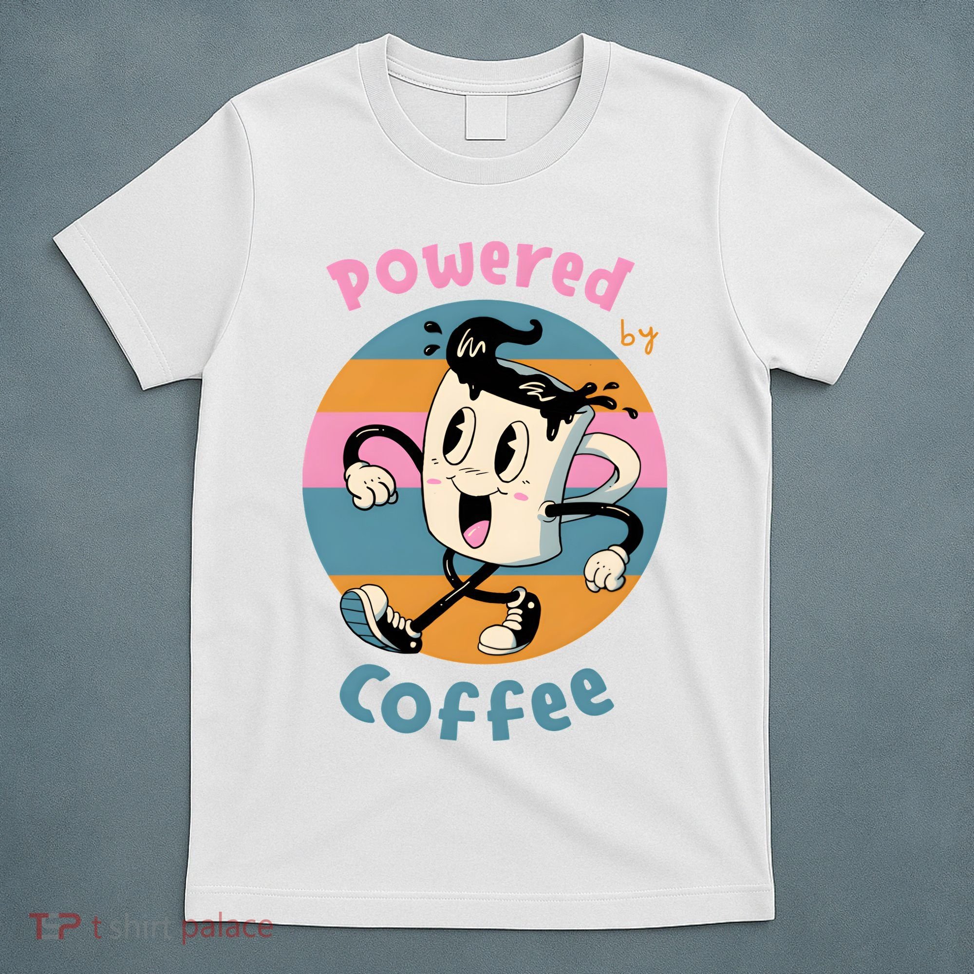 Powered By Coffee Lover Cute Coffee Cup Retro T-Shirt