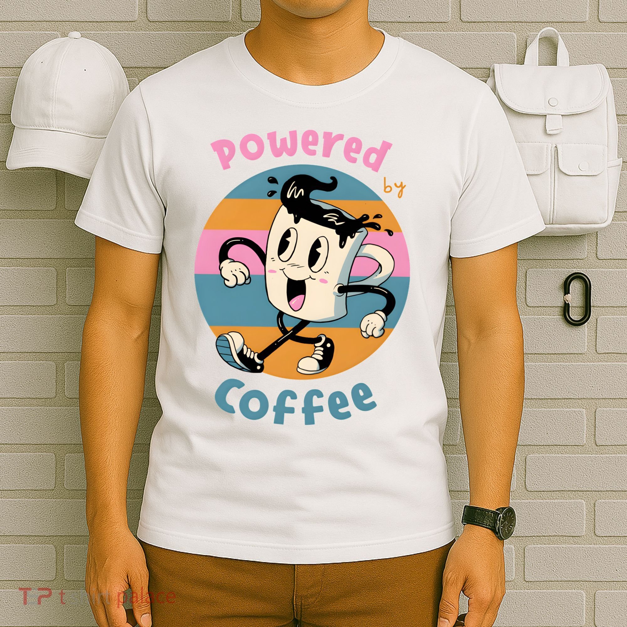 Powered By Coffee Lover Cute Coffee Cup Retro T-Shirt