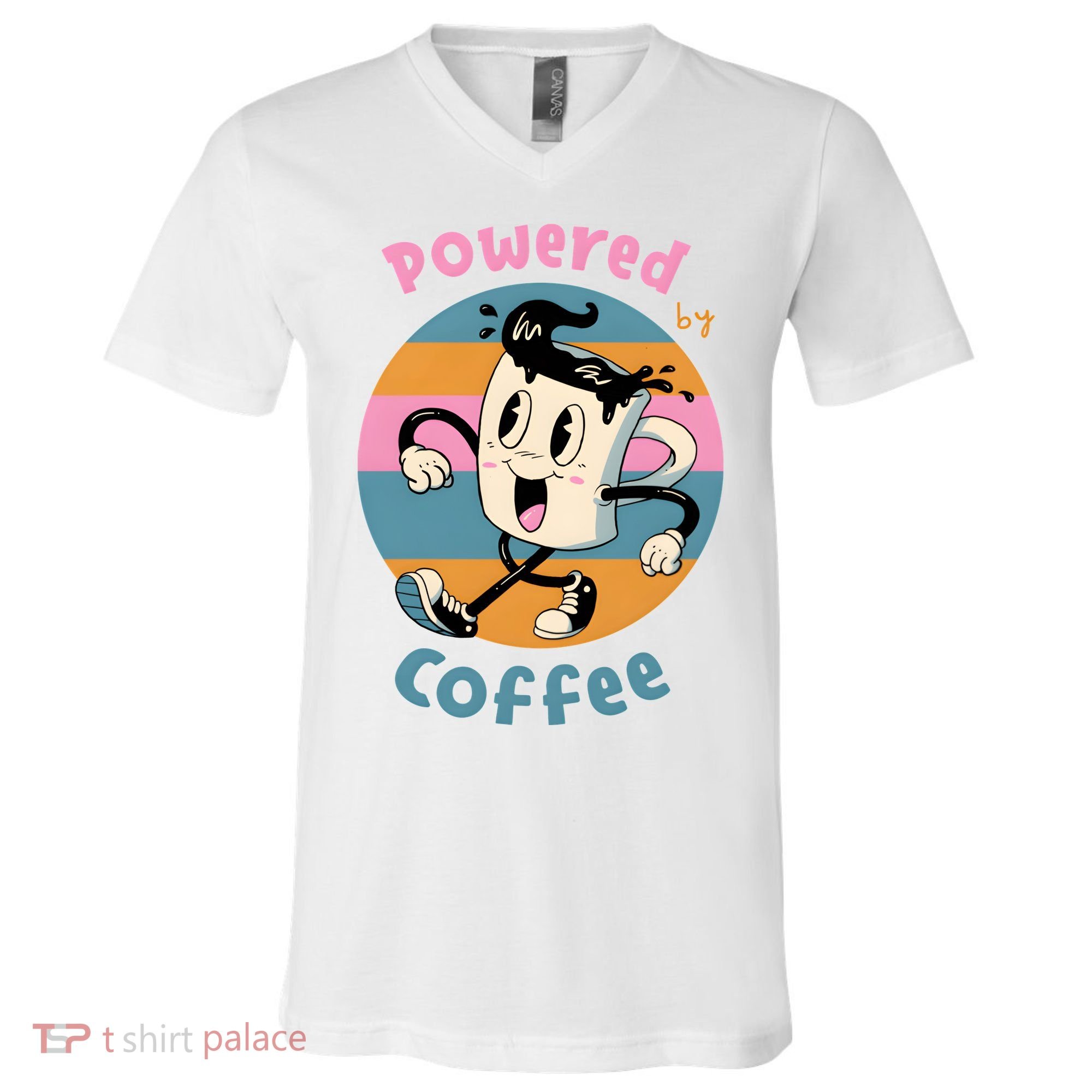 Powered By Coffee Lover Cute Coffee Cup Retro V-Neck T-Shirt