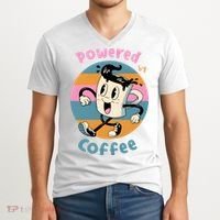 Powered By Coffee Lover Cute Coffee Cup Retro V-Neck T-Shirt thumb 2