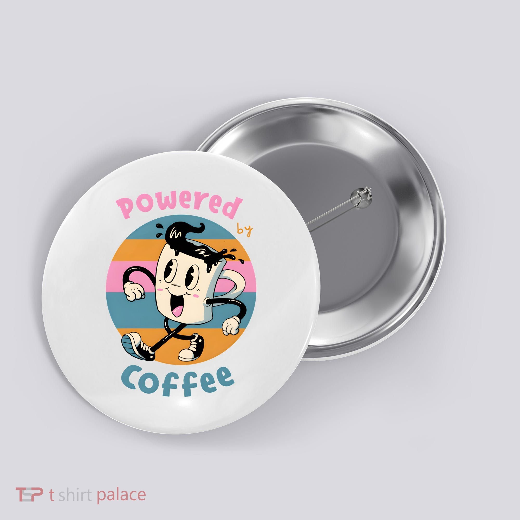 Powered By Coffee Lover Cute Coffee Cup Retro Button