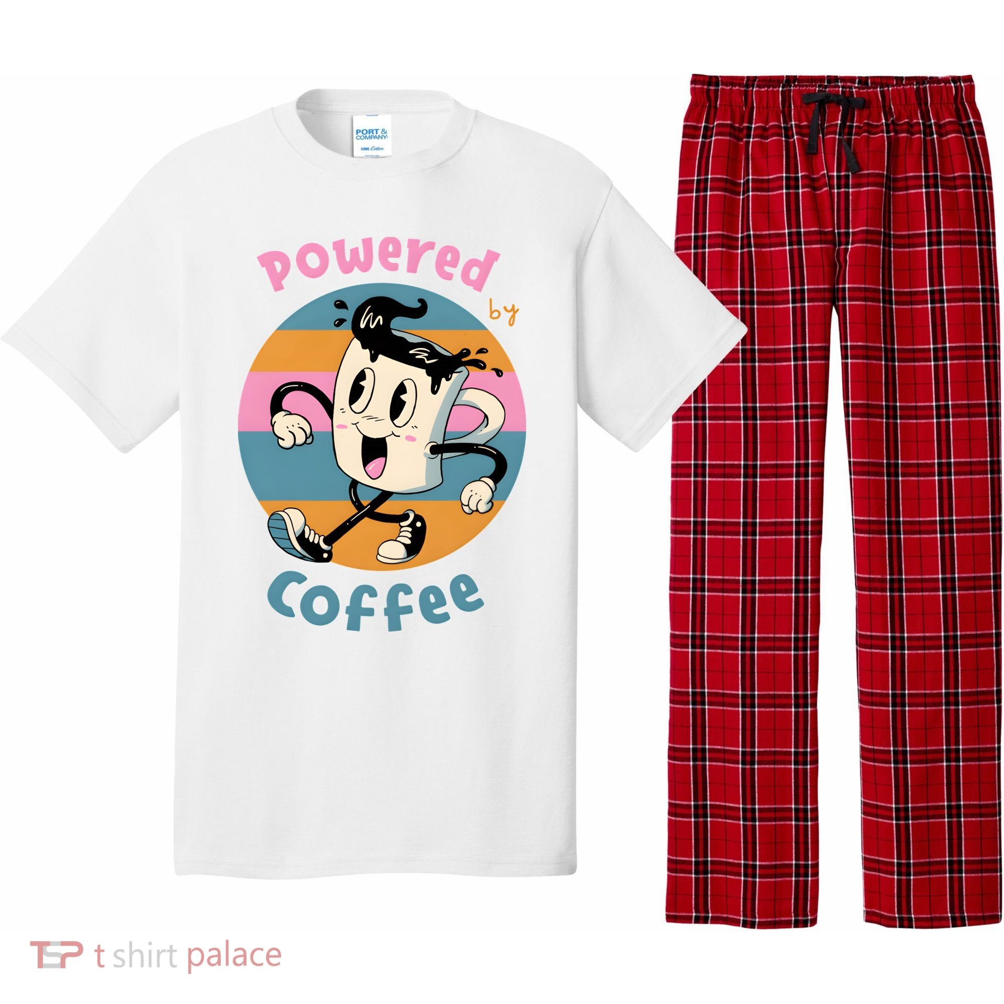 Powered By Coffee Lover Cute Coffee Cup Retro Pajama Set