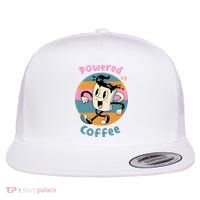 Powered By Coffee Lover Cute Coffee Cup Retro Flat Bill Trucker Hat thumb 0