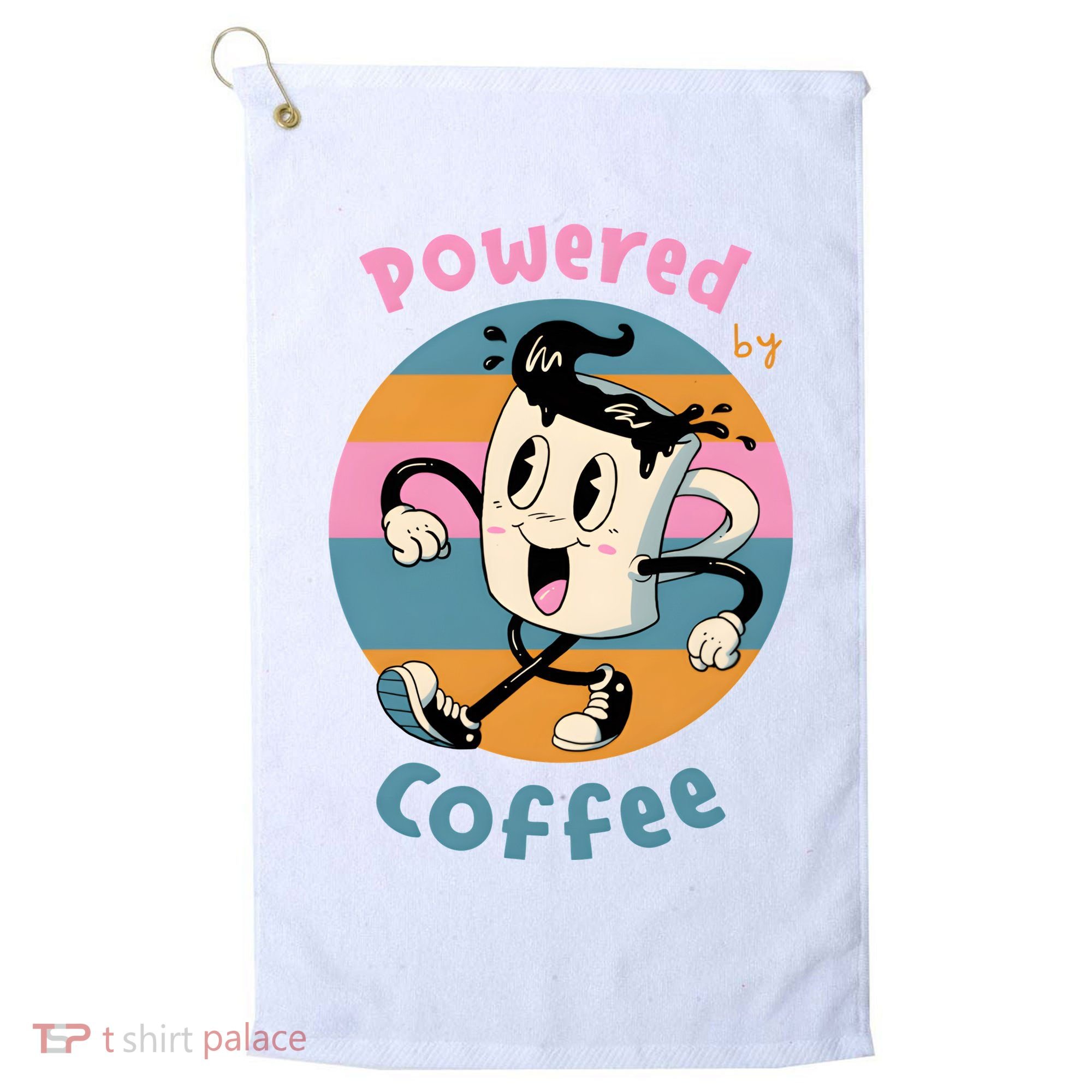 Powered By Coffee Lover Cute Coffee Cup Retro Golf Towel