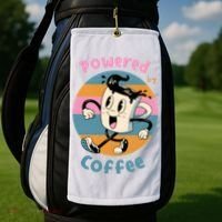 Powered By Coffee Lover Cute Coffee Cup Retro Golf Towel thumb 2