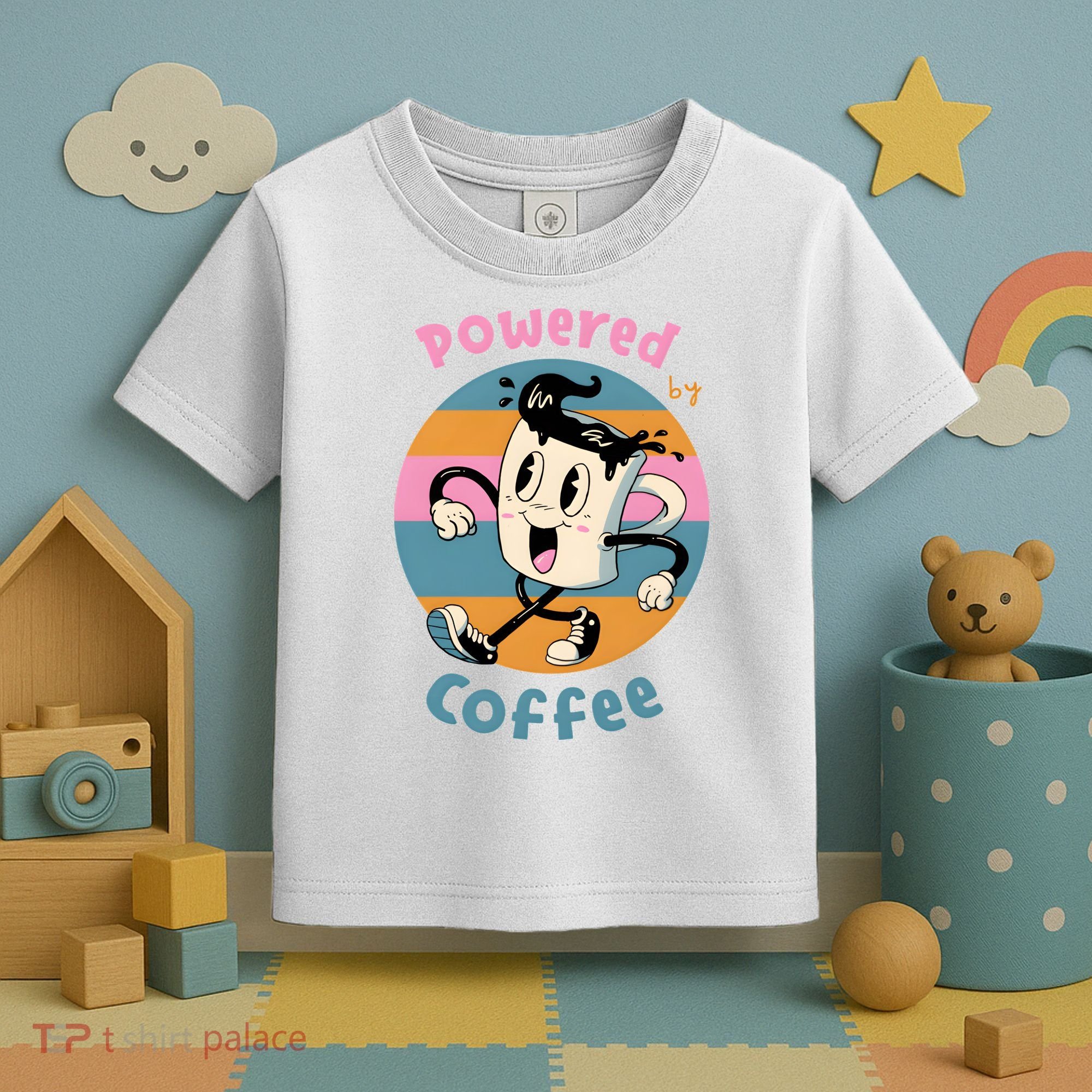 Powered By Coffee Lover Cute Coffee Cup Retro Toddler T-Shirt