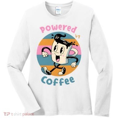 Powered By Coffee Lover Cute Coffee Cup Retro Women's Long Sleeve Shirt