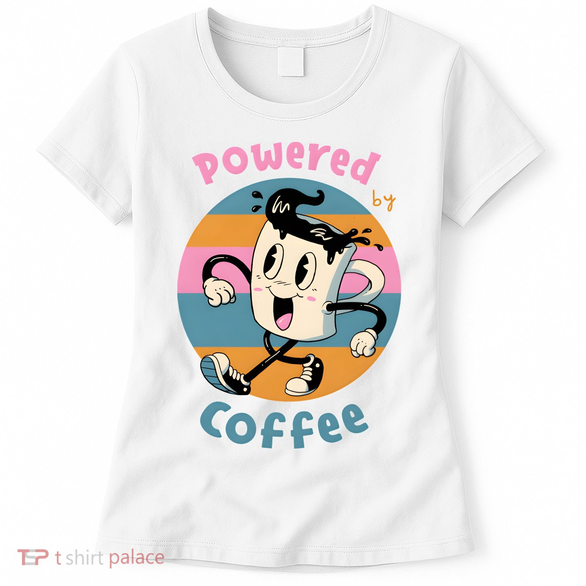 Powered By Coffee Lover Cute Coffee Cup Retro Women's T-Shirt