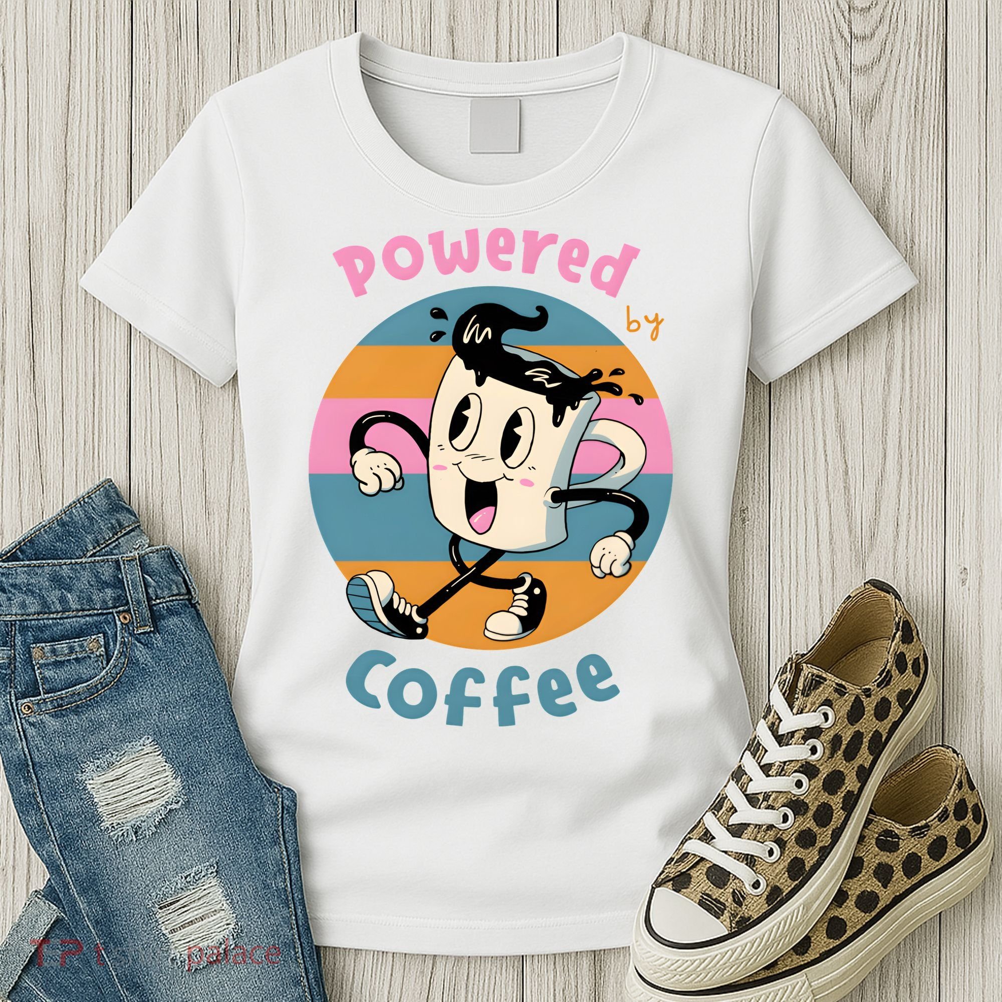 Powered By Coffee Lover Cute Coffee Cup Retro Women's T-Shirt