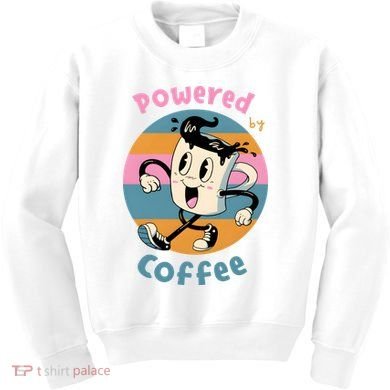 Powered By Coffee Lover Cute Coffee Cup Retro Kids Sweatshirt