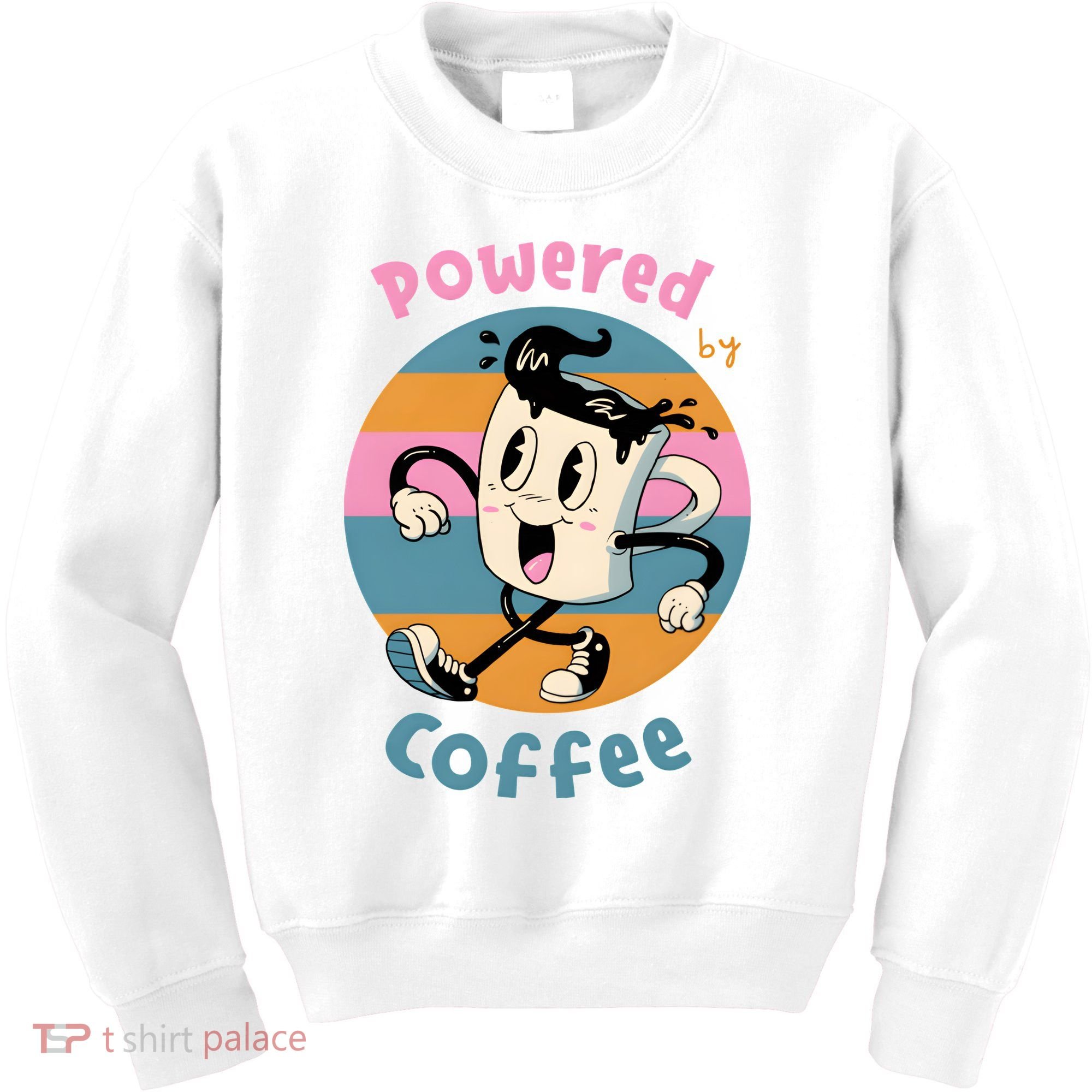 Powered By Coffee Lover Cute Coffee Cup Retro Kids Sweatshirt