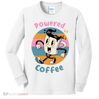 Powered By Coffee Lover Cute Coffee Cup Retro Kids Long Sleeve Shirt