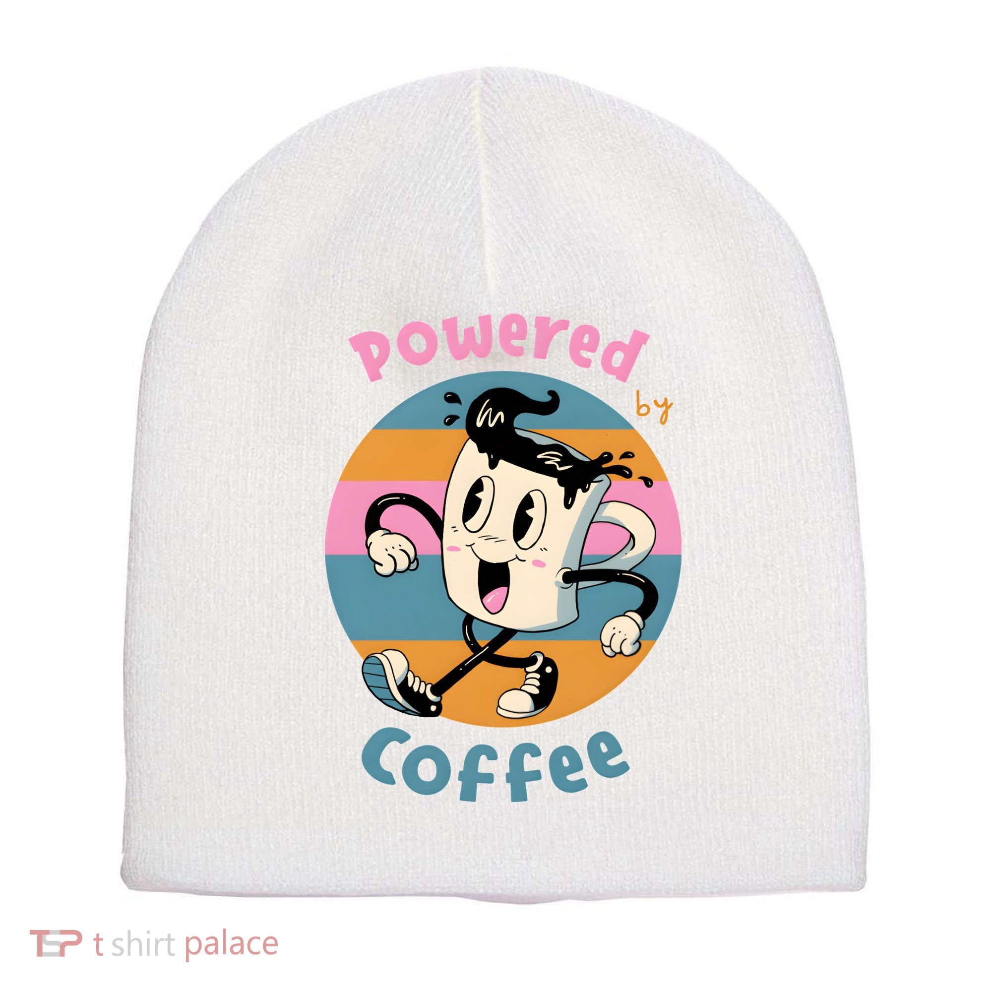 Powered By Coffee Lover Cute Coffee Cup Retro Short Acrylic Beanie
