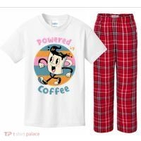 Powered By Coffee Lover Cute Coffee Cup Retro Kids Plaid Pajama Set thumb 0