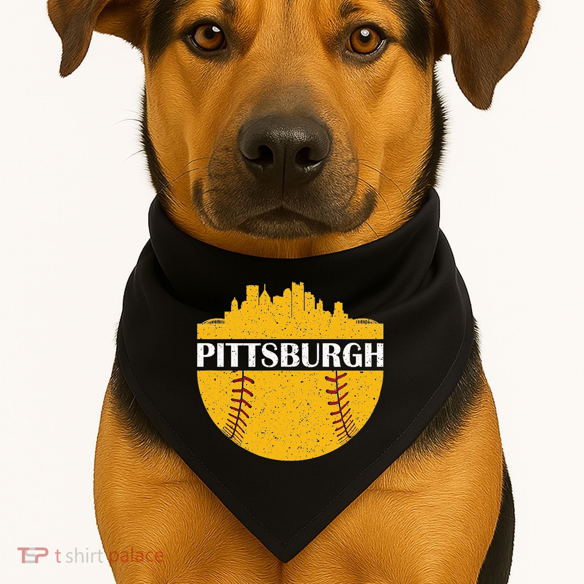Pittsburgh Baseball Cityscape Distressed Novelty Pirate USA-Made Doggie Bandana