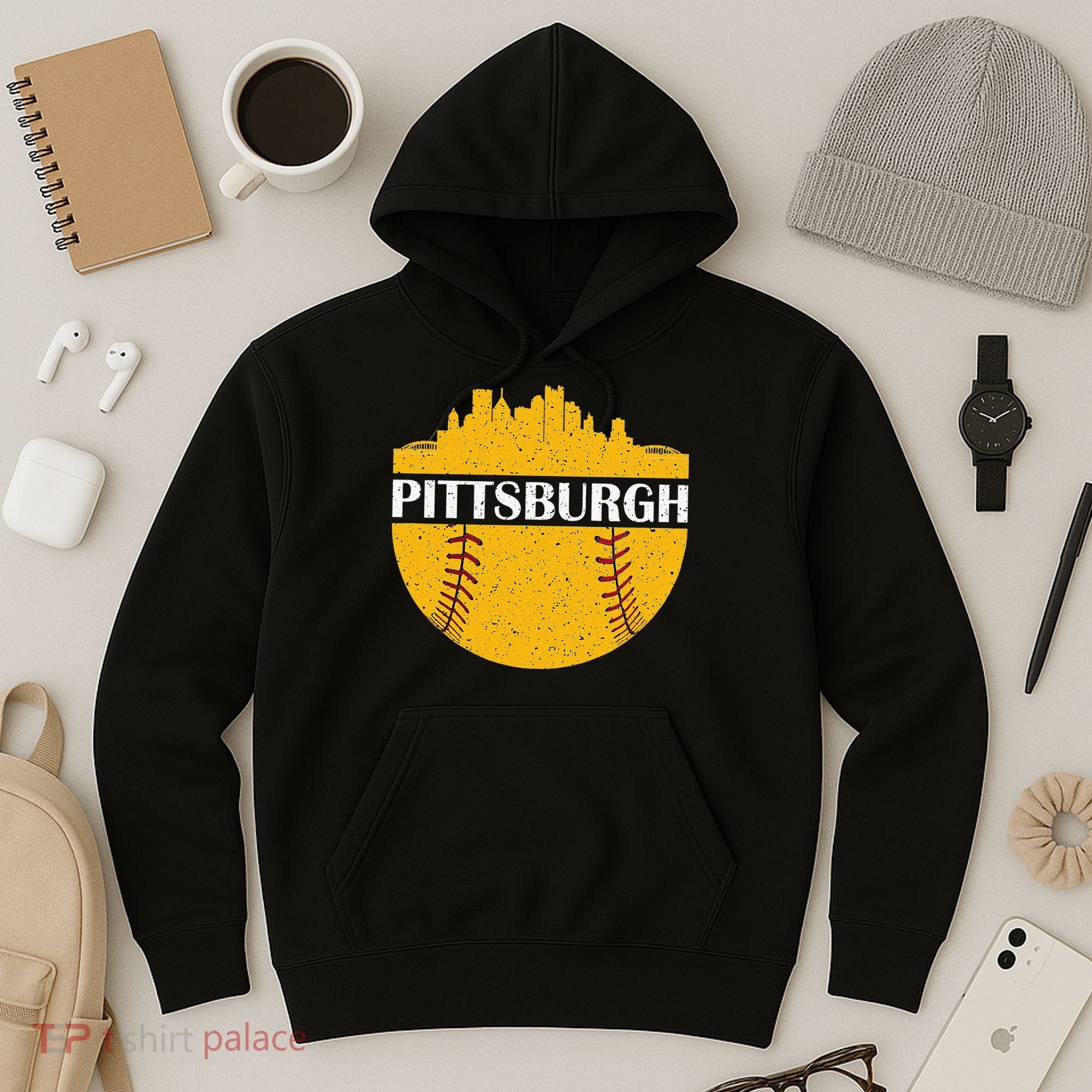 Pittsburgh Baseball Cityscape Distressed Novelty Pirate Hoodie