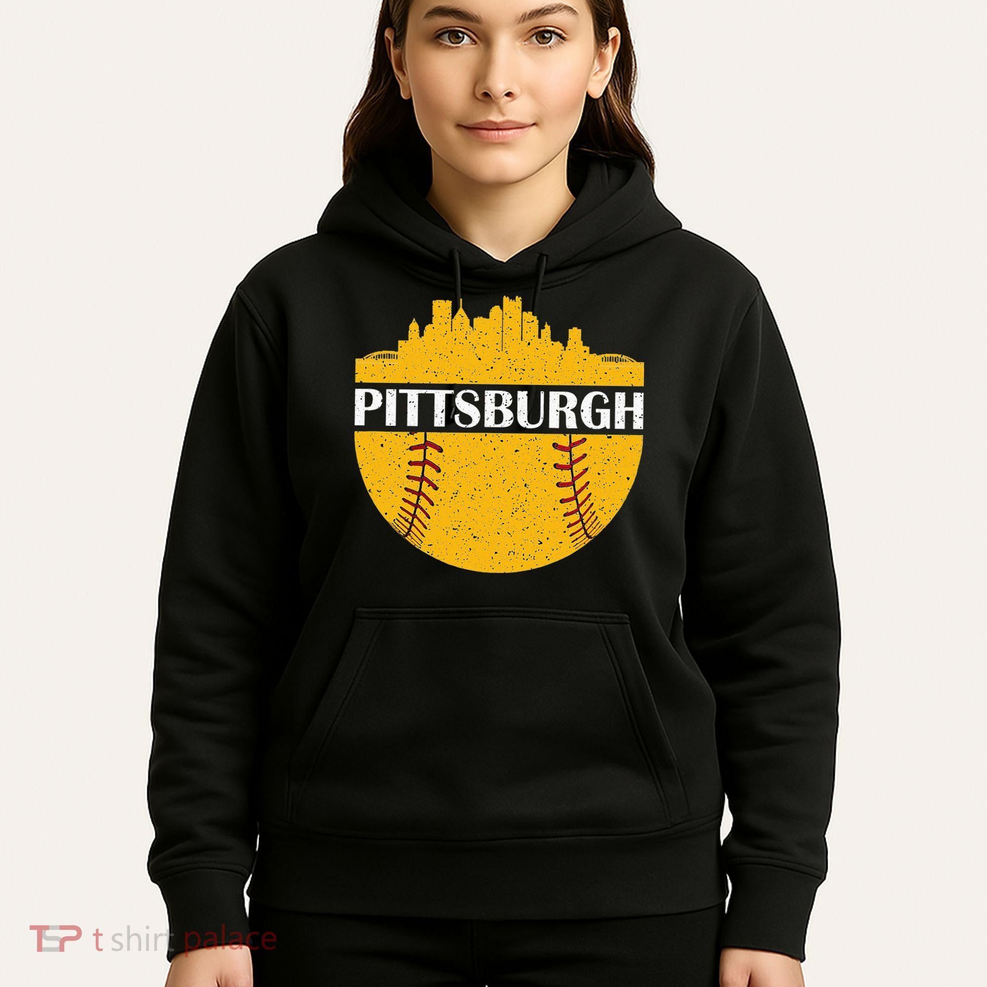 Pittsburgh Baseball Cityscape Distressed Novelty Pirate Hoodie