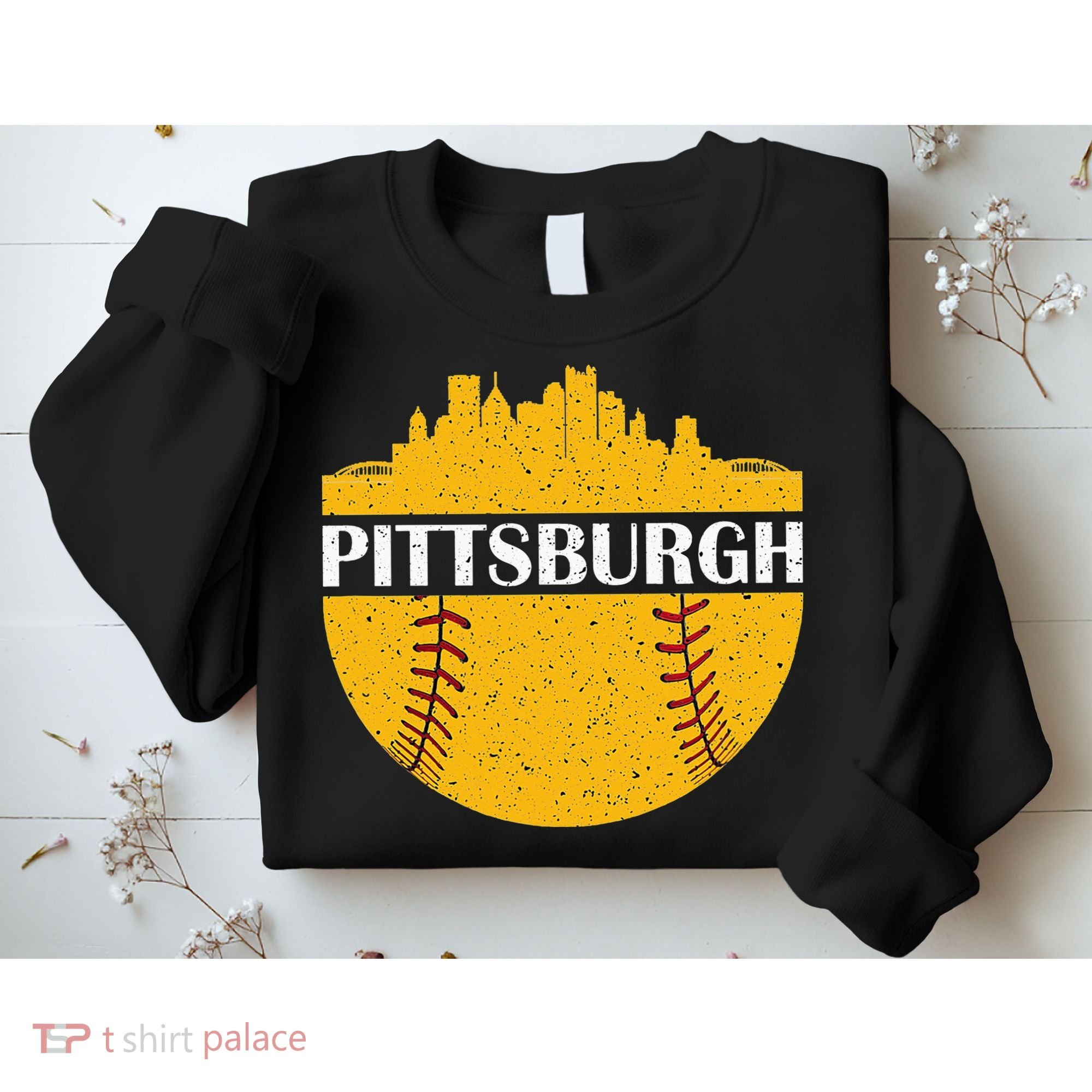 Pittsburgh Baseball Cityscape Distressed Novelty Pirate Sweatshirt