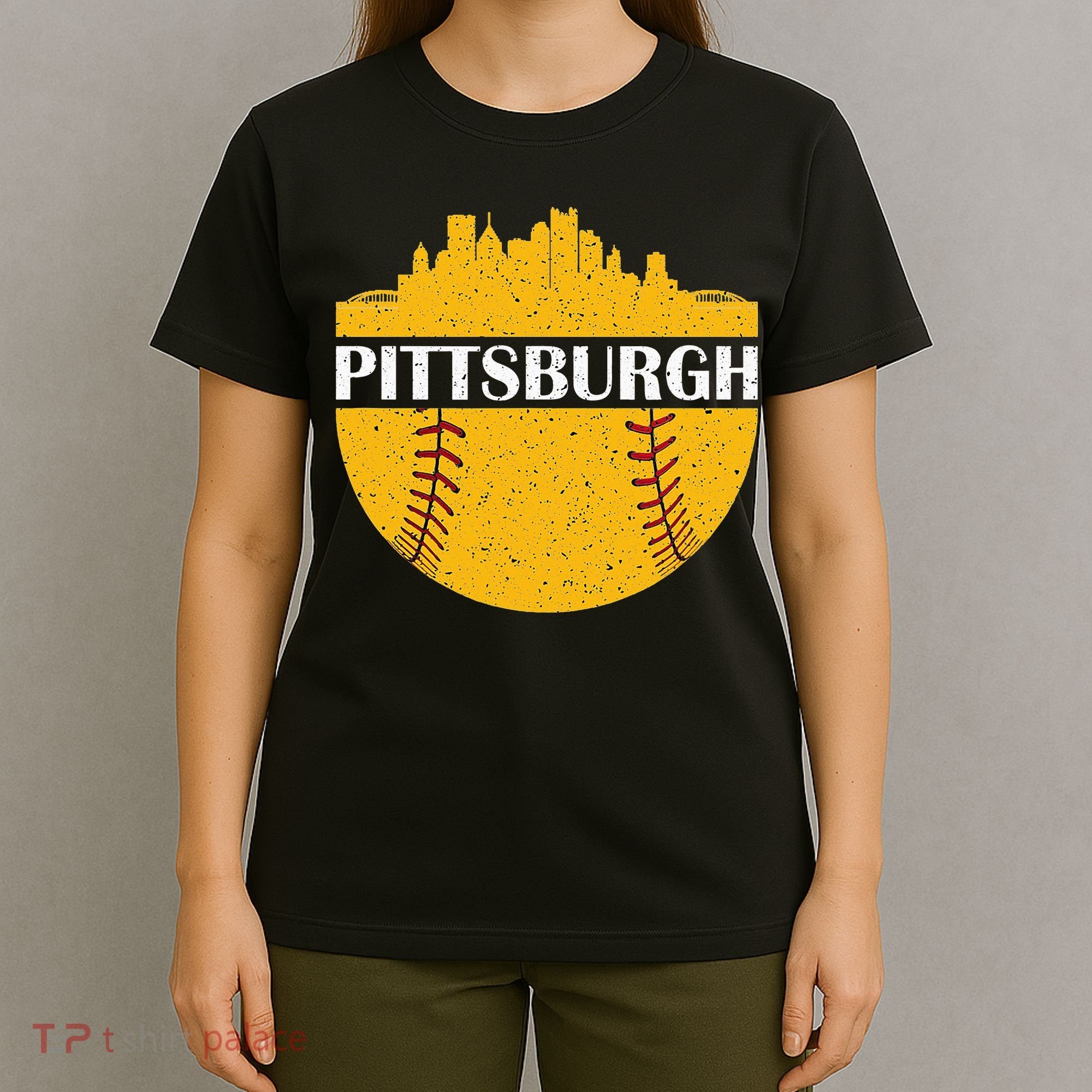Pittsburgh Baseball Cityscape Distressed Novelty Pirate T-Shirt