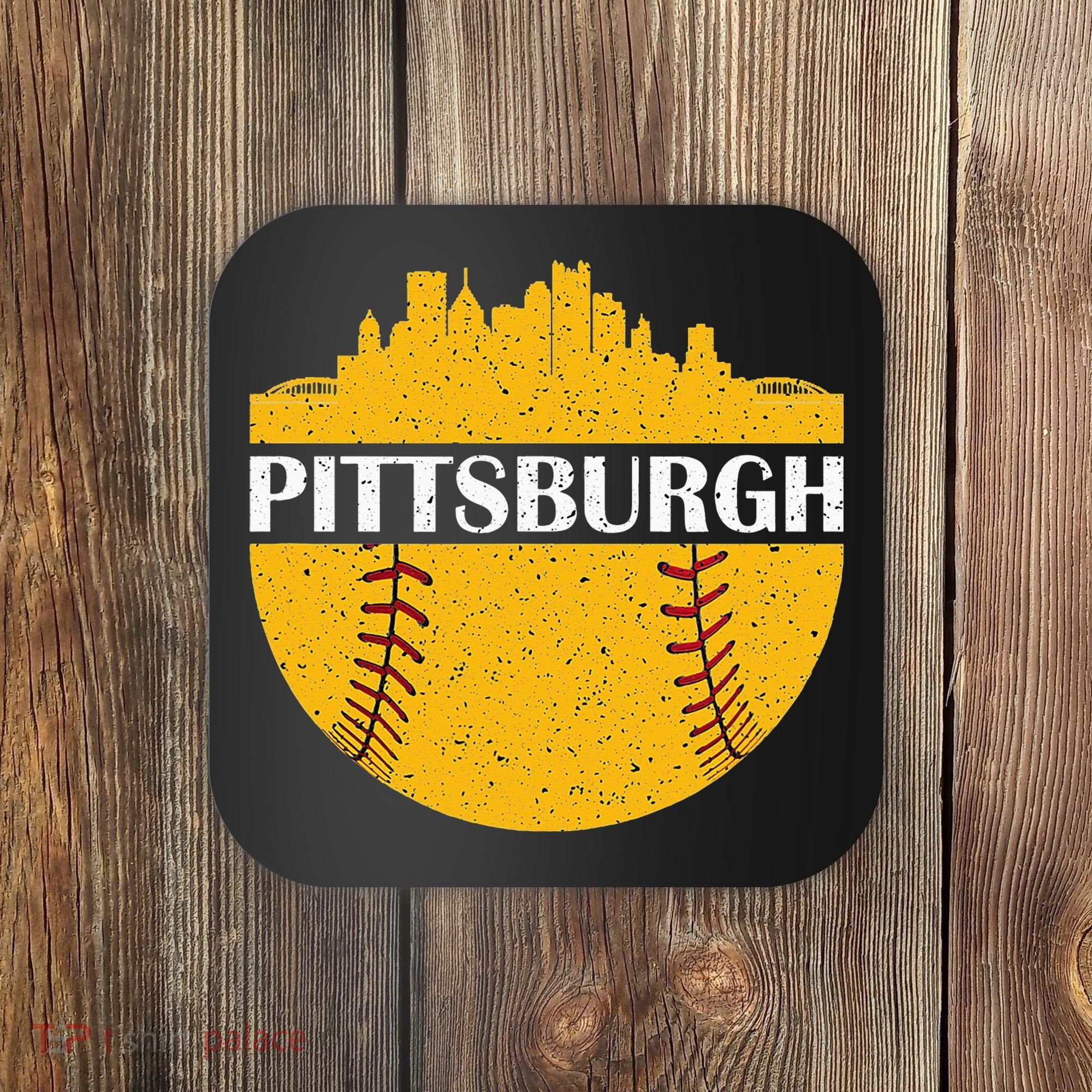 Pittsburgh Baseball Cityscape Distressed Novelty Pirate Coaster