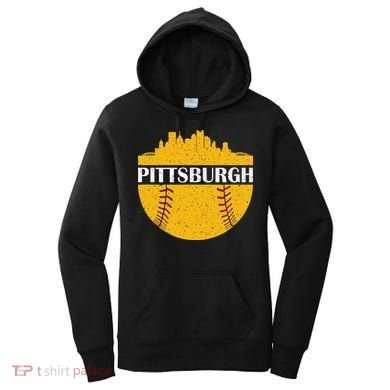 Pittsburgh Baseball Cityscape Distressed Novelty Pirate Women's Hoodie