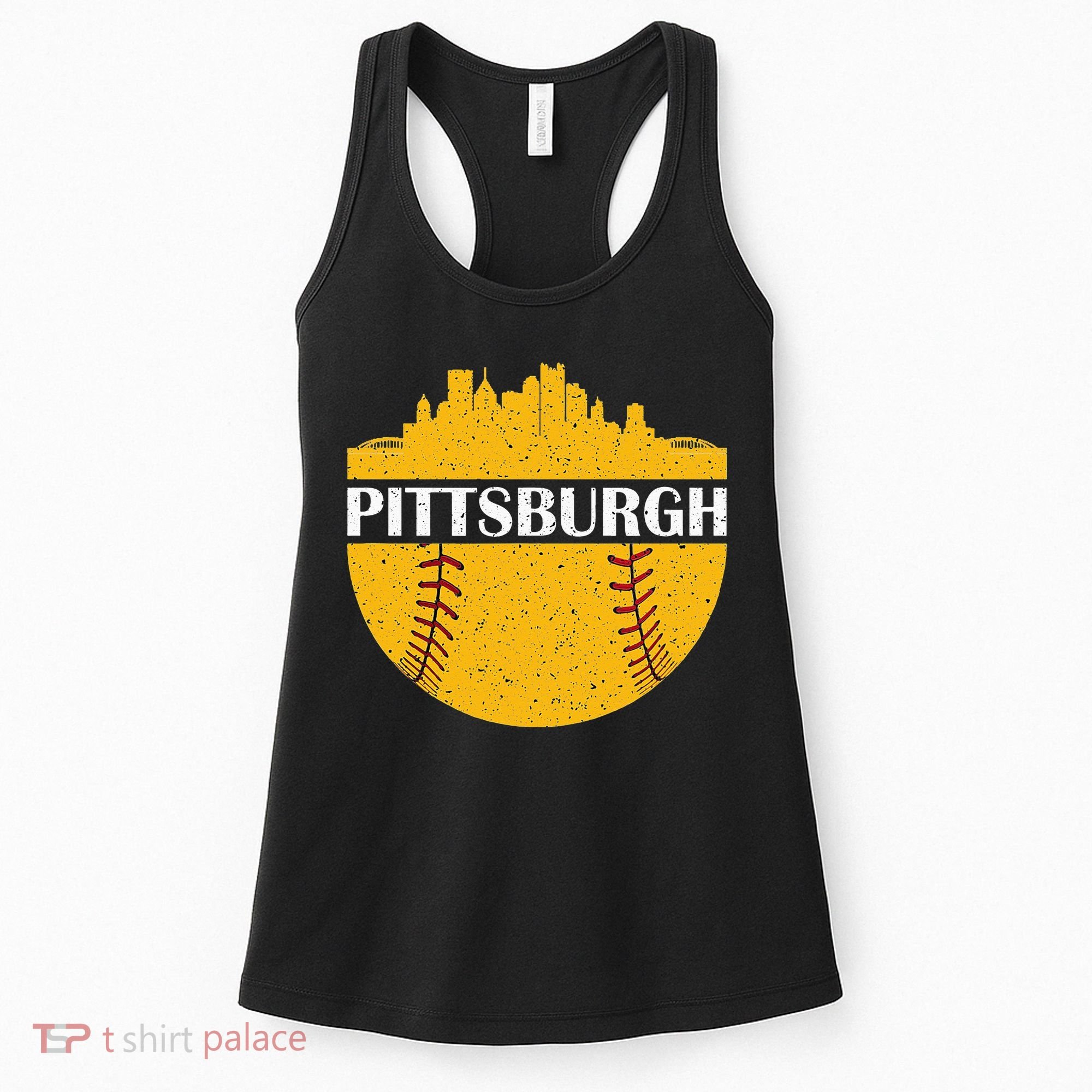 Pittsburgh Baseball Cityscape Distressed Novelty Pirate Women's Tank Top