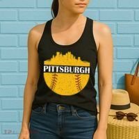 Pittsburgh Baseball Cityscape Distressed Novelty Pirate Women's Tank Top thumb 2