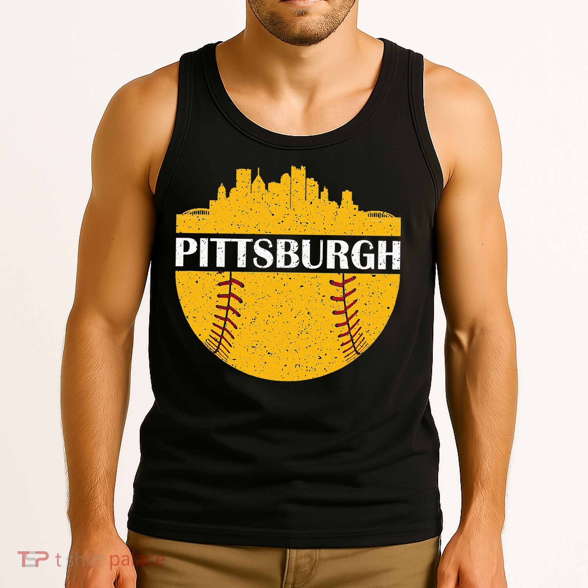Pittsburgh Baseball Cityscape Distressed Novelty Pirate Tank Top