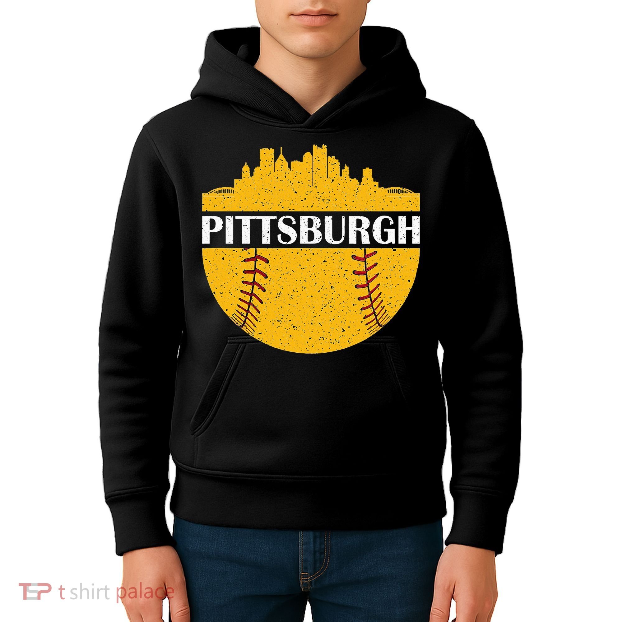 Pittsburgh Baseball Cityscape Distressed Novelty Pirate Kids Hoodie