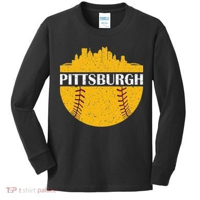 Pittsburgh Baseball Cityscape Distressed Novelty Pirate Kids Long Sleeve Shirt